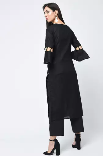 cotton criss-cross bell sleeves straight kurta,black,(s,m,l,xl,2xl,3xl)