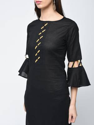 cotton criss-cross bell sleeves straight kurta,black,(s,m,l,xl,2xl,3xl) 4