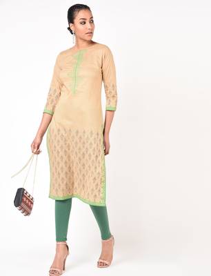 cotton floral print straight kurta,beige,(s,m,l,xl,2xl,3xl) 1