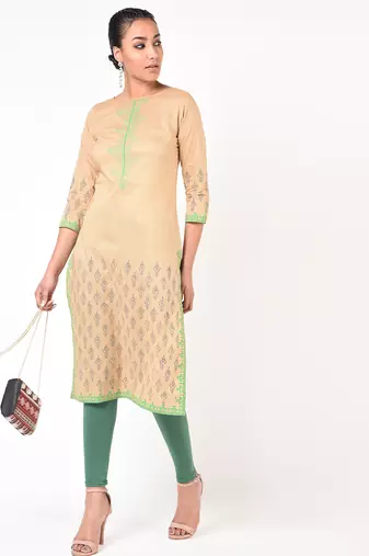 cotton floral print straight kurta,beige,(s,m,l,xl,2xl,3xl)