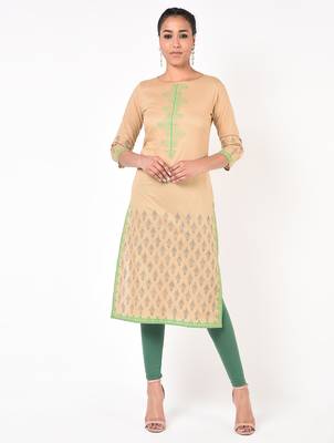 cotton floral print straight kurta,beige,(s,m,l,xl,2xl,3xl) 2