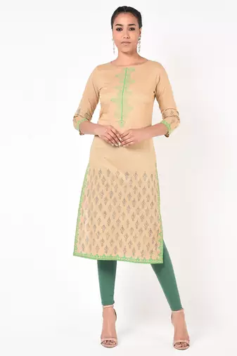 cotton floral print straight kurta,beige,(s,m,l,xl,2xl,3xl)