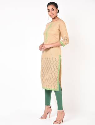 cotton floral print straight kurta,beige,(s,m,l,xl,2xl,3xl) 3