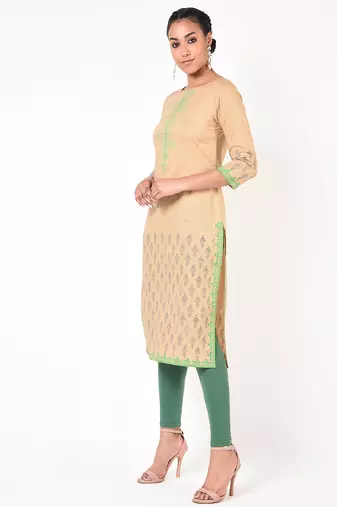 cotton floral print straight kurta,beige,(s,m,l,xl,2xl,3xl)