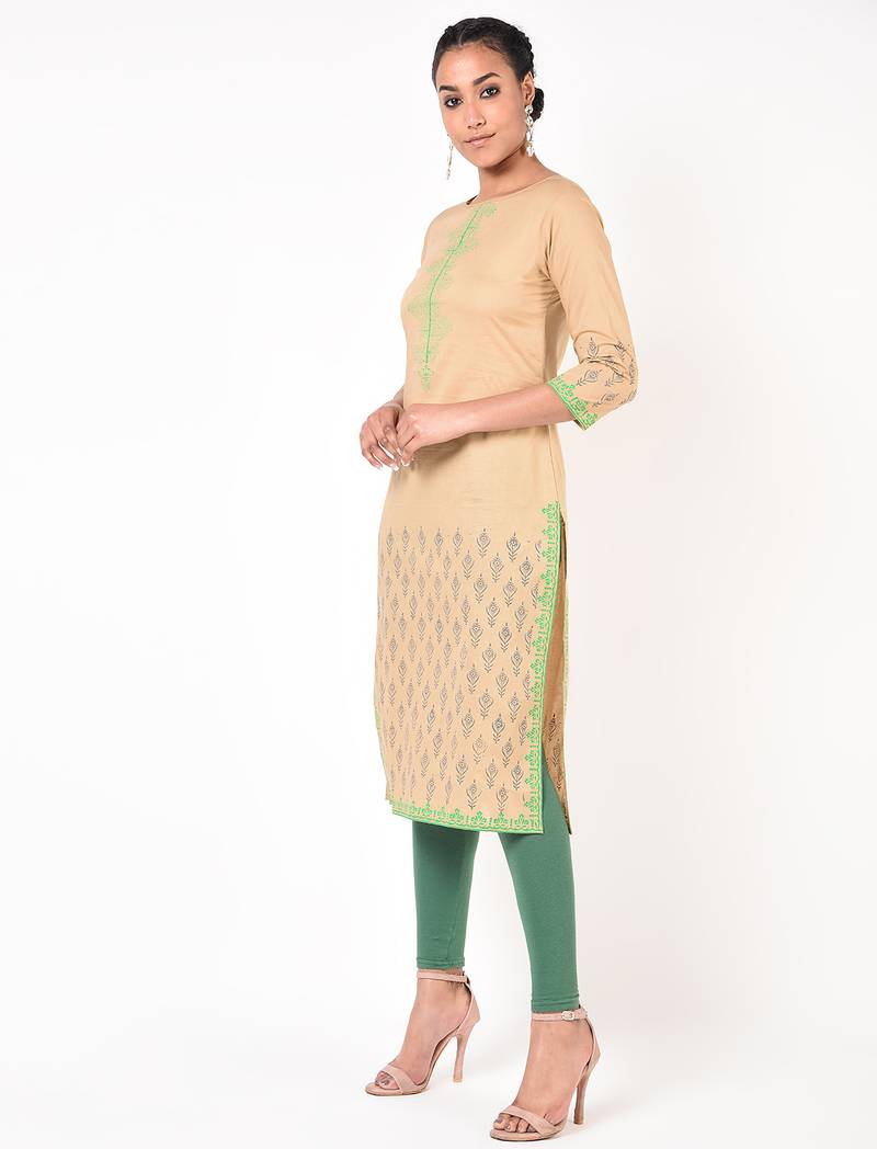 cotton floral print straight kurta,beige,(s,m,l,xl,2xl,3xl)