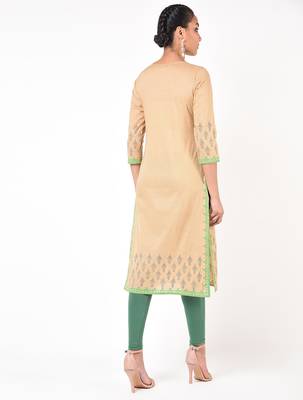 cotton floral print straight kurta,beige,(s,m,l,xl,2xl,3xl) 4