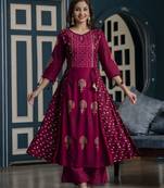 Rayon block print anarkali kurta,wine,(s,m,l,xl,2xl,3xl)