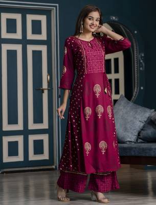 Rayon block print anarkali kurta,wine,(s,m,l,xl,2xl,3xl) 3