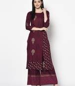 Rayon block print straight kurta palazzo set ,wine,(s,m,l,xl,2xl,3xl)