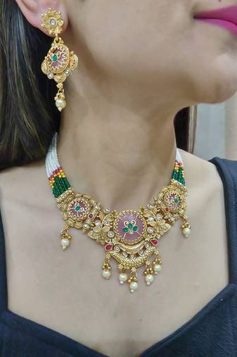 pearl studded necklace set for women