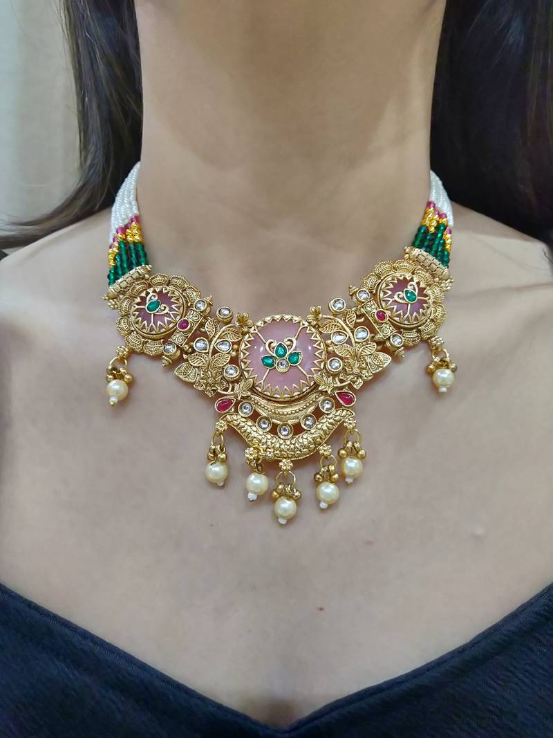 pearl studded necklace set for women