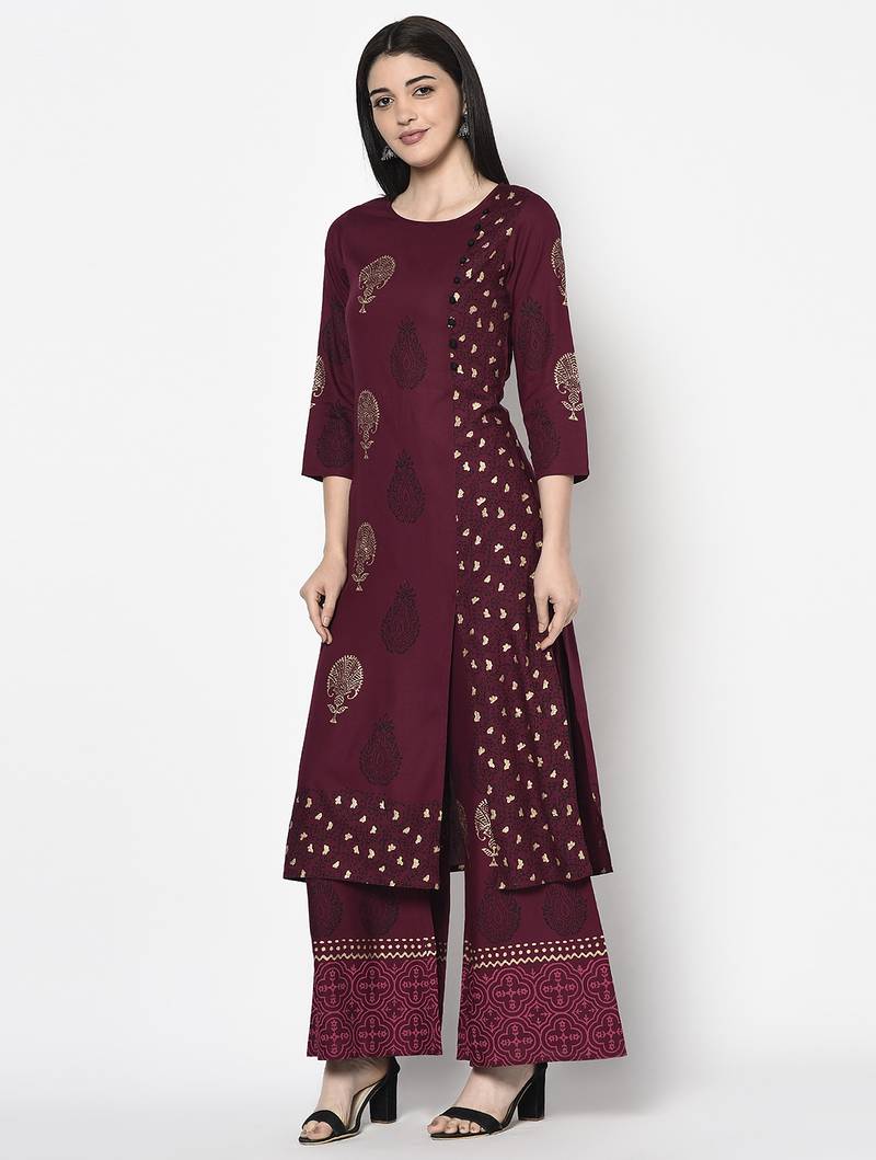rayon block print straight kurta,wine,(s,m,l,xl,2xl,3xl)