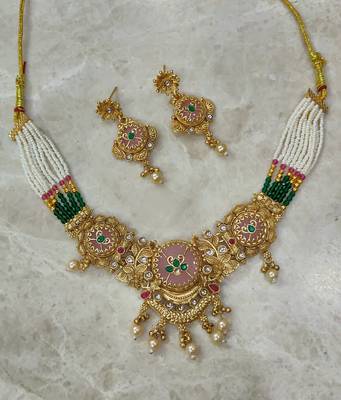 pearl studded necklace set for women 3
