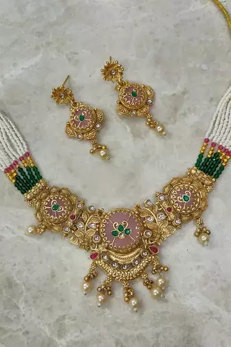 pearl studded necklace set for women