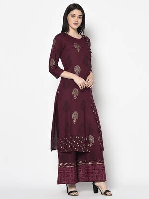 rayon block print straight kurta,wine,(s,m,l,xl,2xl,3xl) 3
