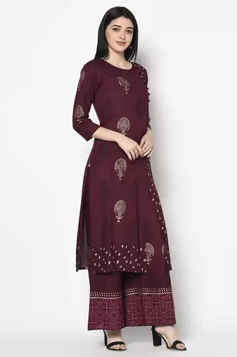 rayon block print straight kurta,wine,(s,m,l,xl,2xl,3xl)