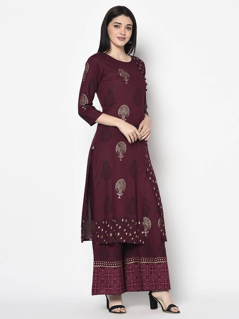 rayon block print straight kurta,wine,(s,m,l,xl,2xl,3xl)