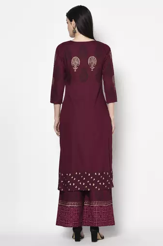 rayon block print straight kurta,wine,(s,m,l,xl,2xl,3xl)