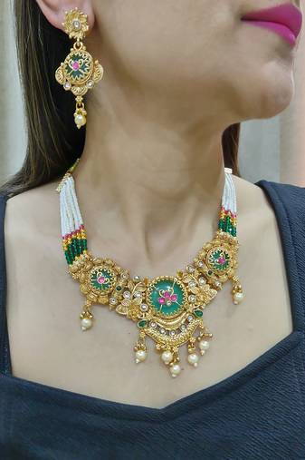 pearl studded necklace set for women
