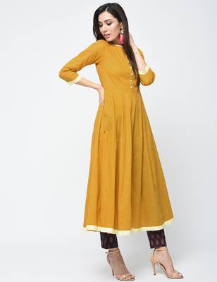 Cotton anarkali kurta,mustard,(s,m,l,xl,2xl,3xl) 1