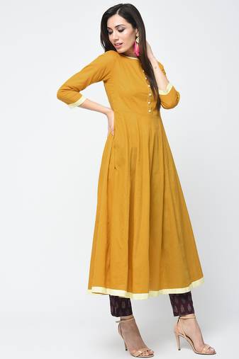 Cotton anarkali kurta mustard