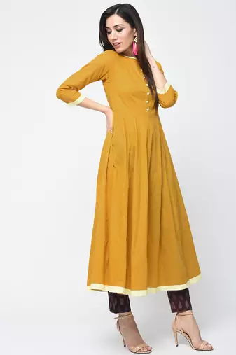 Cotton anarkali kurta,mustard,(s,m,l,xl,2xl,3xl)