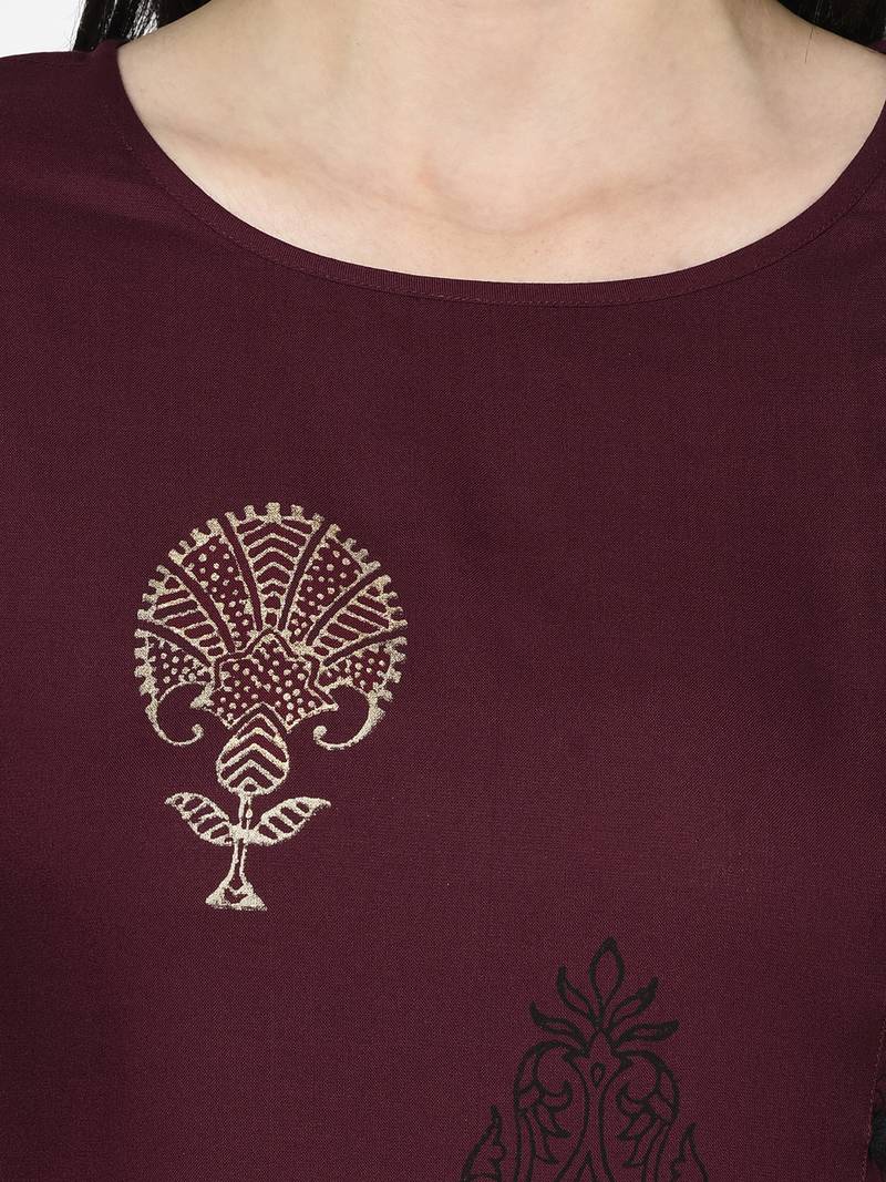 rayon block print straight kurta,wine,(s,m,l,xl,2xl,3xl)