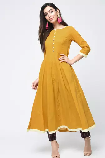 Cotton anarkali kurta,mustard,(s,m,l,xl,2xl,3xl)