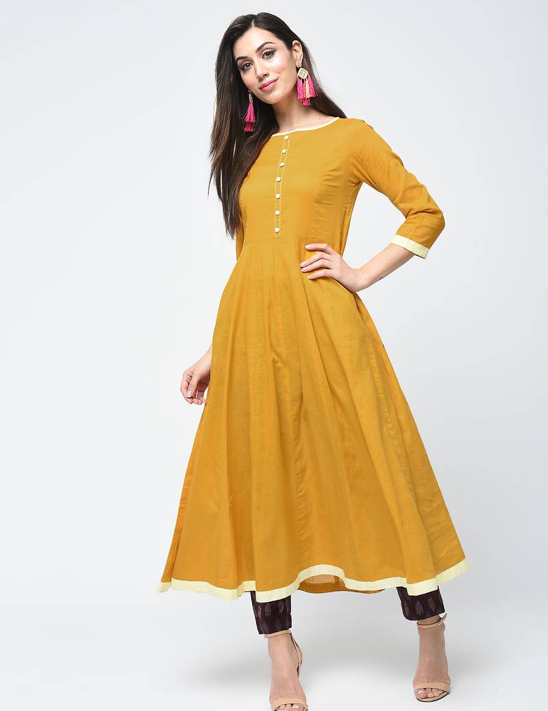 Cotton anarkali kurta,mustard,(s,m,l,xl,2xl,3xl)