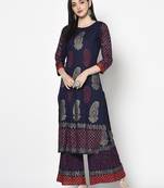 Rayon block print straight kurta palazzo set,navy blue,(s,m,l,xl,2xl,3xl)