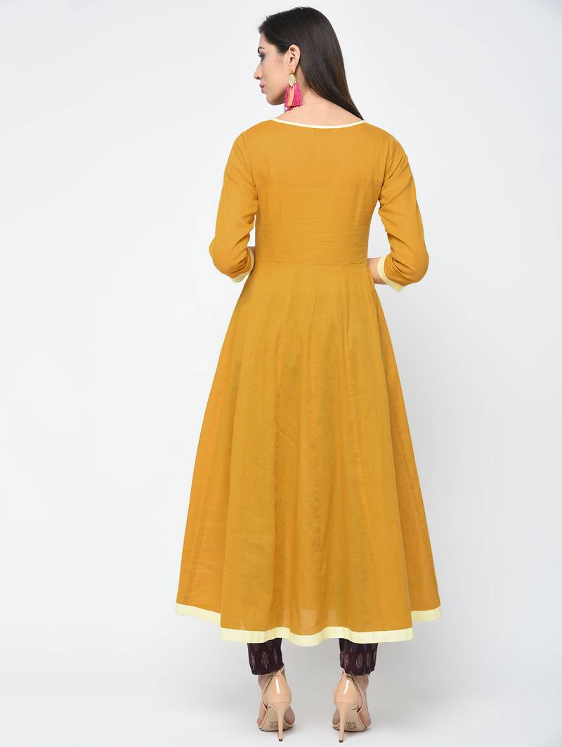 Cotton anarkali kurta,mustard,(s,m,l,xl,2xl,3xl)