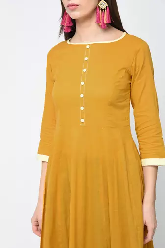 Cotton anarkali kurta,mustard,(s,m,l,xl,2xl,3xl)