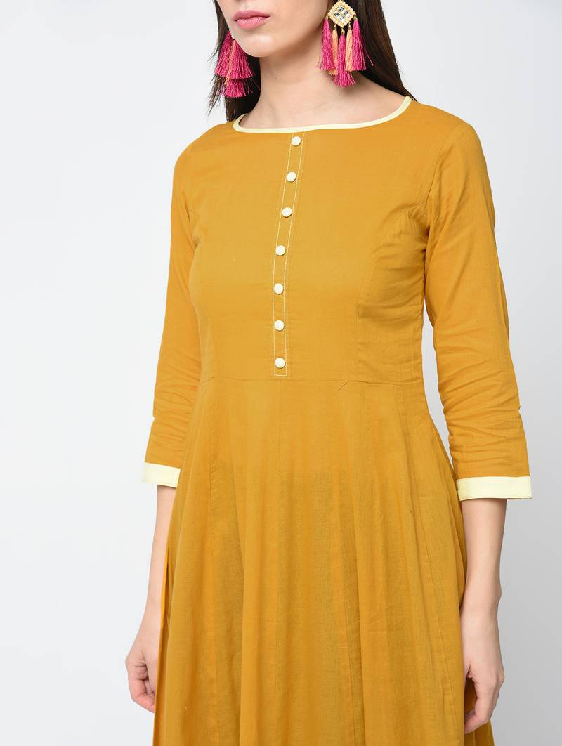 Cotton anarkali kurta,mustard,(s,m,l,xl,2xl,3xl)
