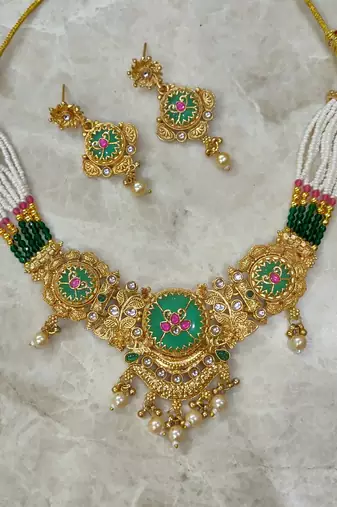 pearl studded necklace set for women