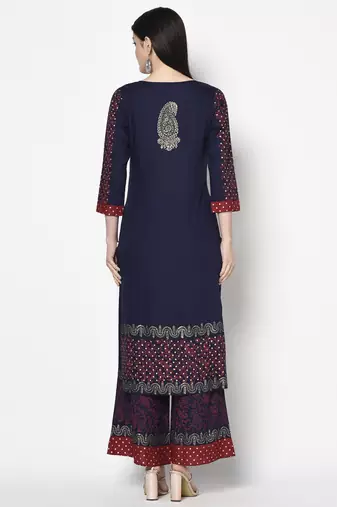 Rayon block print straight kurta palazzo set,navy blue,(s,m,l,xl,2xl,3xl)