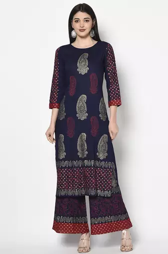 rayon block print straight kurta,navy blue,(s,m,l,xl,2xl,3xl)