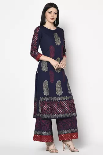 rayon block print straight kurta,navy blue,(s,m,l,xl,2xl,3xl)