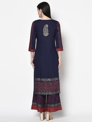 rayon block print straight kurta,navy blue,(s,m,l,xl,2xl,3xl) 4