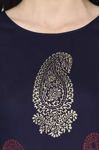 rayon block print straight kurta,navy blue,(s,m,l,xl,2xl,3xl)