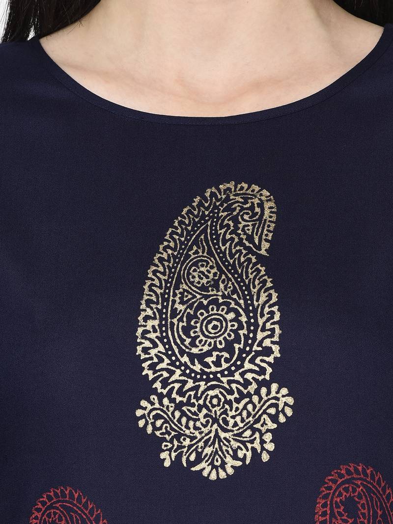 rayon block print straight kurta,navy blue,(s,m,l,xl,2xl,3xl)