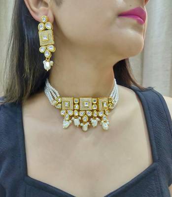 white kundan choker necklace set 1