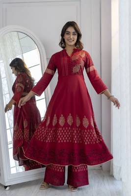 Rayon block print anarkali kurta,maroon,(s,m,l,xl,2xl,3xl) 1