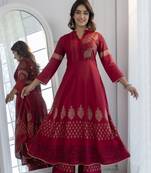 Rayon block print anarkali kurta,maroon,(s,m,l,xl,2xl,3xl)
