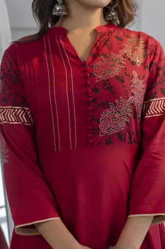 Rayon block print anarkali kurta,maroon,(s,m,l,xl,2xl,3xl)