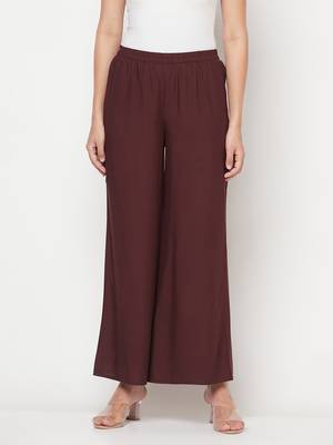 Rayon flared slip-on palazzo,coffee,(s,m,l,xl,2xl,3xl) 1