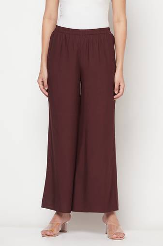 Rayon flared slip-on palazzo coffee