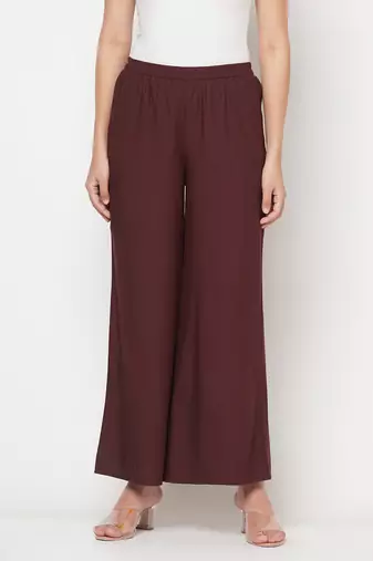 Rayon flared slip-on palazzo,coffee,(s,m,l,xl,2xl,3xl)