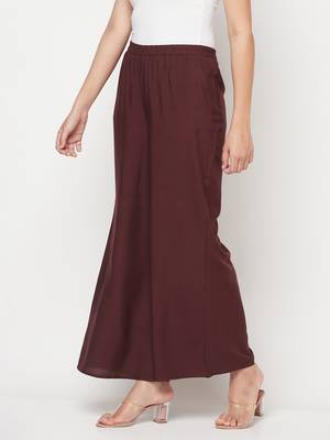 Rayon flared slip-on palazzo,coffee,(s,m,l,xl,2xl,3xl) 2