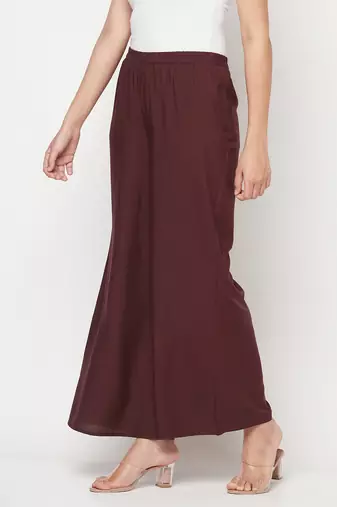 Rayon flared slip-on palazzo,coffee,(s,m,l,xl,2xl,3xl)