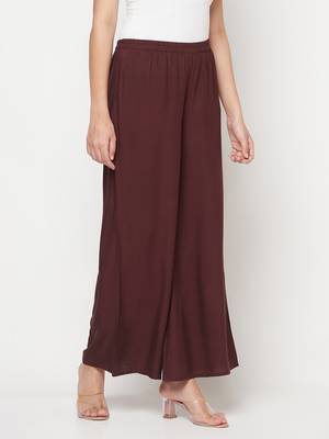 Rayon flared slip-on palazzo,coffee,(s,m,l,xl,2xl,3xl) 3